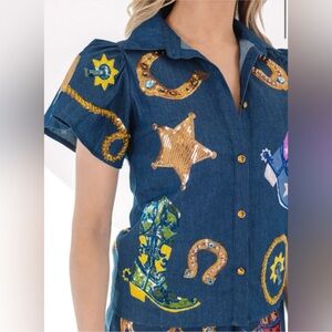 Queen of Sparkles Denim Rodeo Icon Top